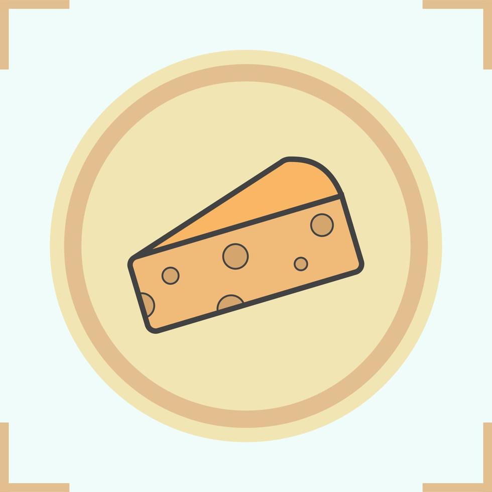 Cheese slice color icon. Hard porous cheddar cheese. Isolated vector illustration