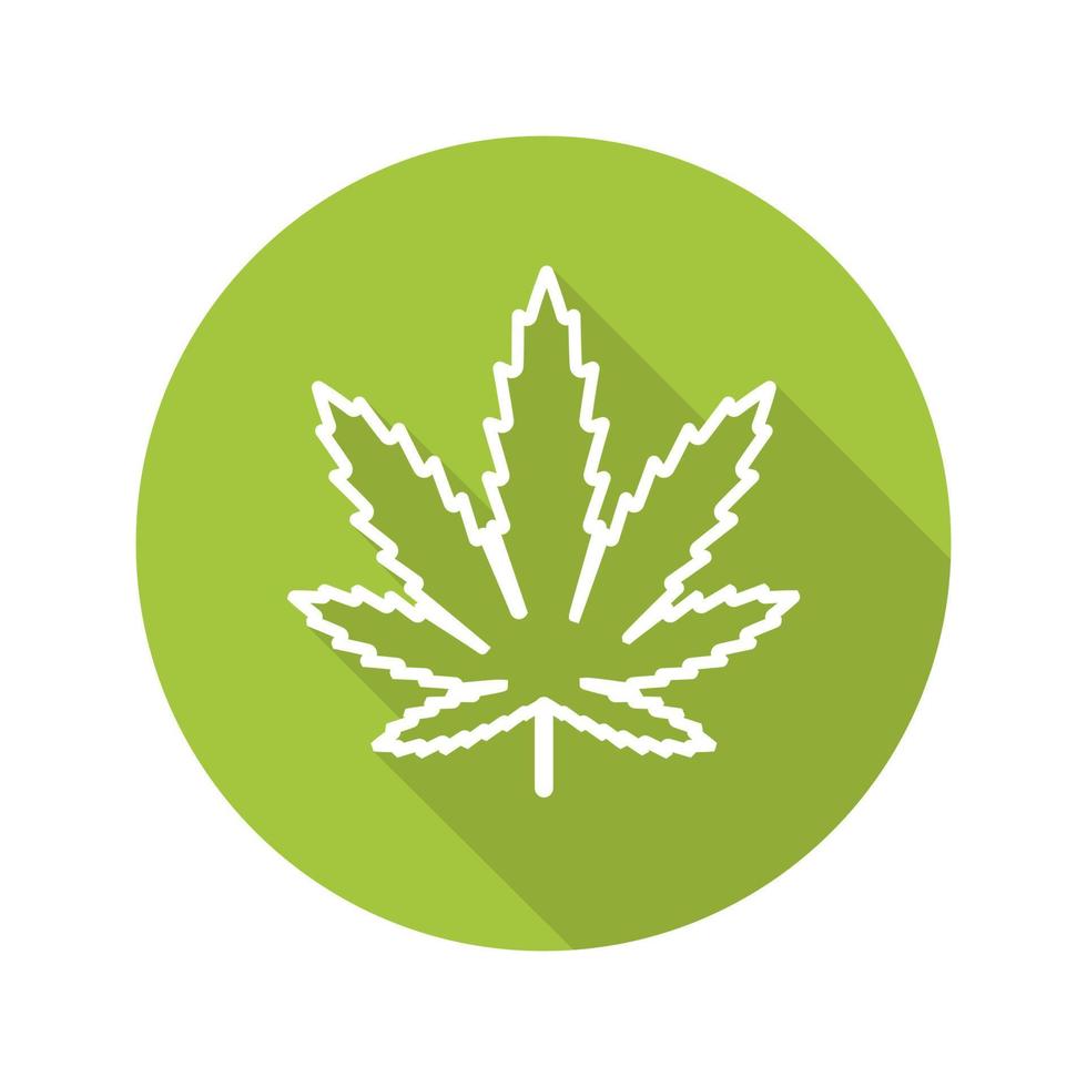 Marijuana leaf flat linear long shadow icon. Cannabis weed line symbol. Vector