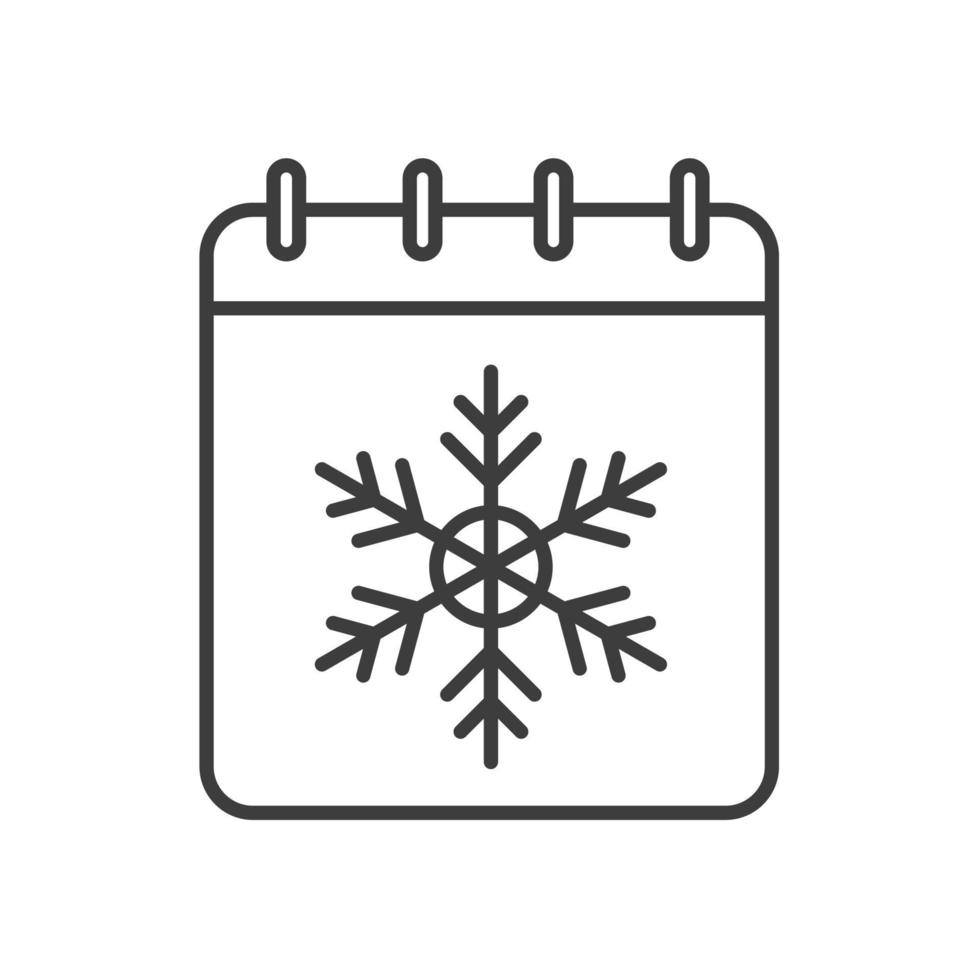 icono lineal de la temporada de invierno. Ilustración de línea fina. calendario con copo de nieve. símbolo de contorno de año nuevo. dibujo de contorno aislado vectorial vector