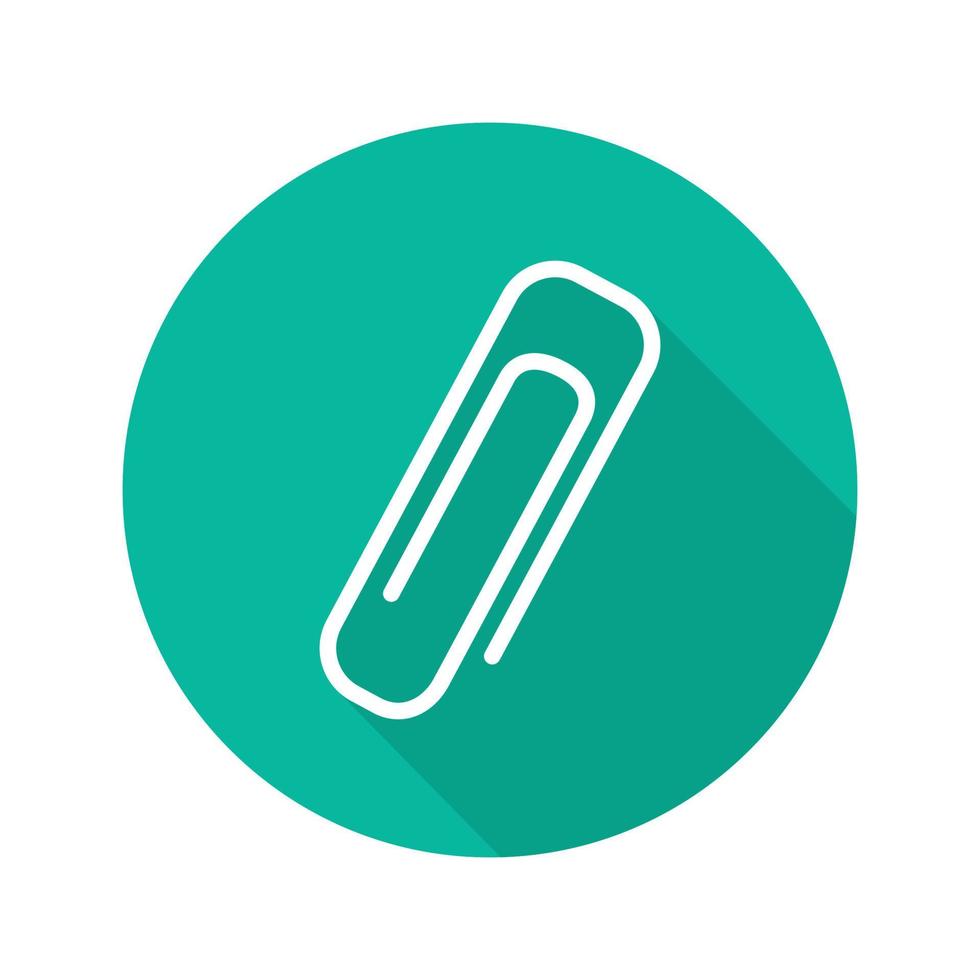 Paper clip flat design long shadow icon. Attachment digital symbol. Vector