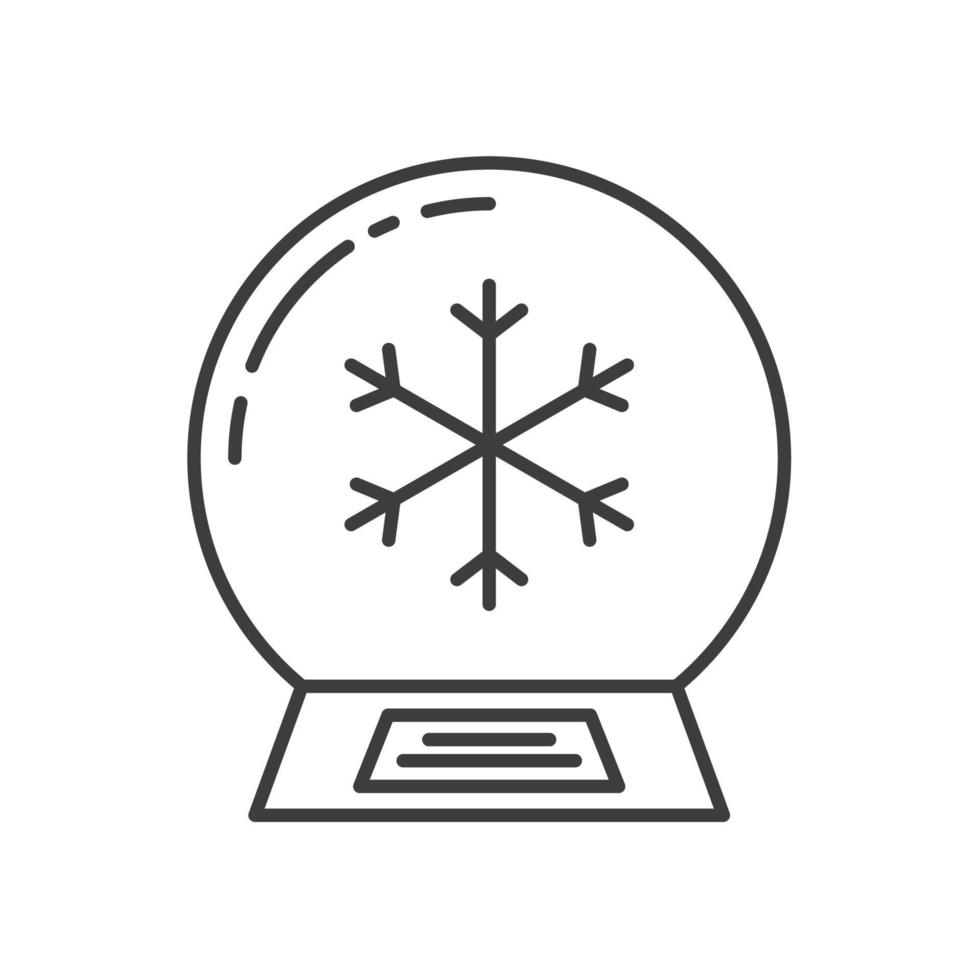 Snow globe linear icon. Thin line illustration. Water globe with snowflake inside contour symbol. Vector isolated outline drawing