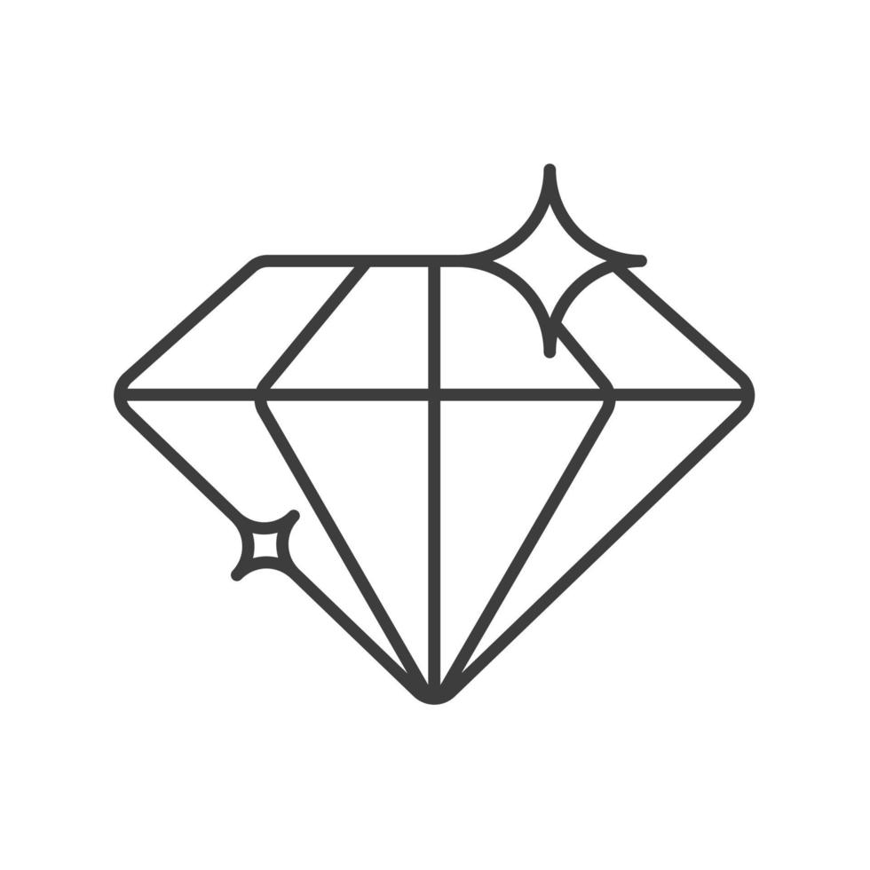 Diamond linear icon. Thin line illustration. Shiny brilliant gem contour symbol. Vector isolated outline drawing
