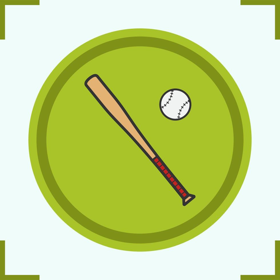 icono de color de bate y pelota de béisbol. Equipo de jugador de softbol. ilustración vectorial aislada vector