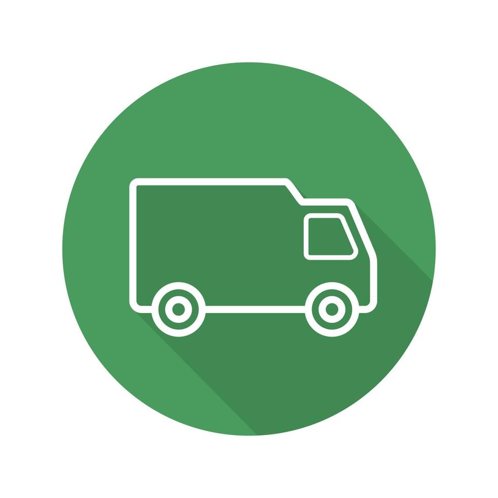 Delivery van flat linear long shadow icon. Transportation truck. Vector line symbol