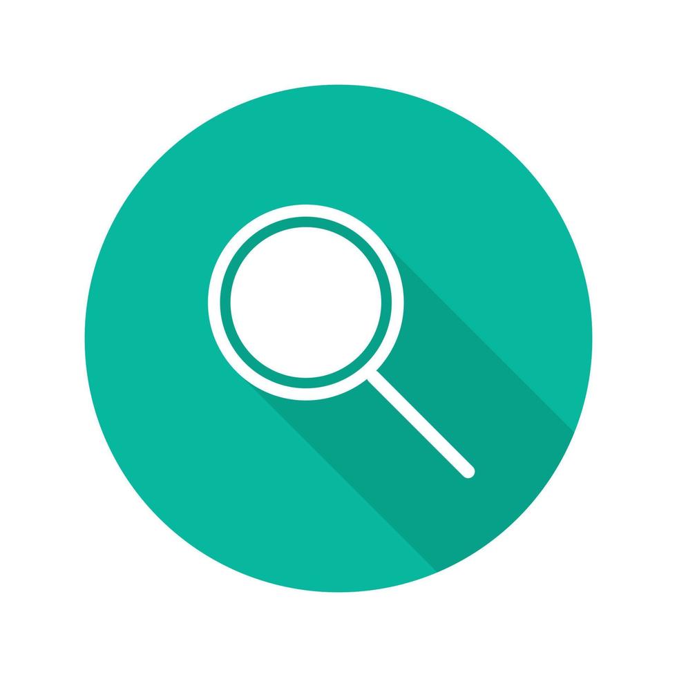 Search flat design long shadow icon. Zoom. Magnifying glass. Vector silhouette symbol