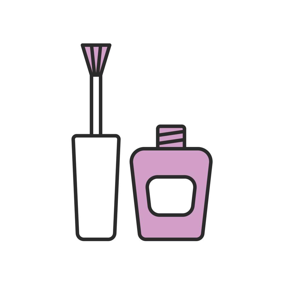 Nail polish color icon. Purple nail varnish bottle with brush. Isolated vector illustration