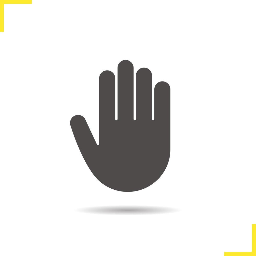 Palm icon. Drop shadow hand silhouette symbol. Stop, greeting and high five gesture. Negative space. Vector isolated illustration