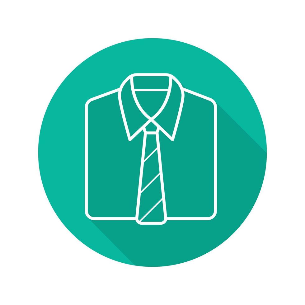 Shirt and tie flat linear long shadow icon. Men's office uniform. Vector line symbol