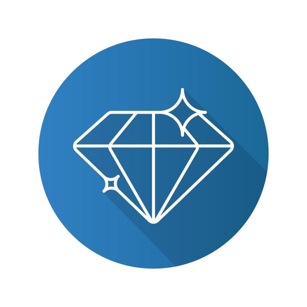 Diamond flat linear long shadow icon. Shiny brilliant gem. Vector line symbol