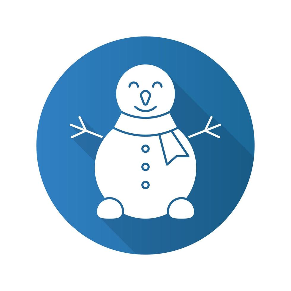 Snowman flat design long shadow icon. Vector silhouette symbol