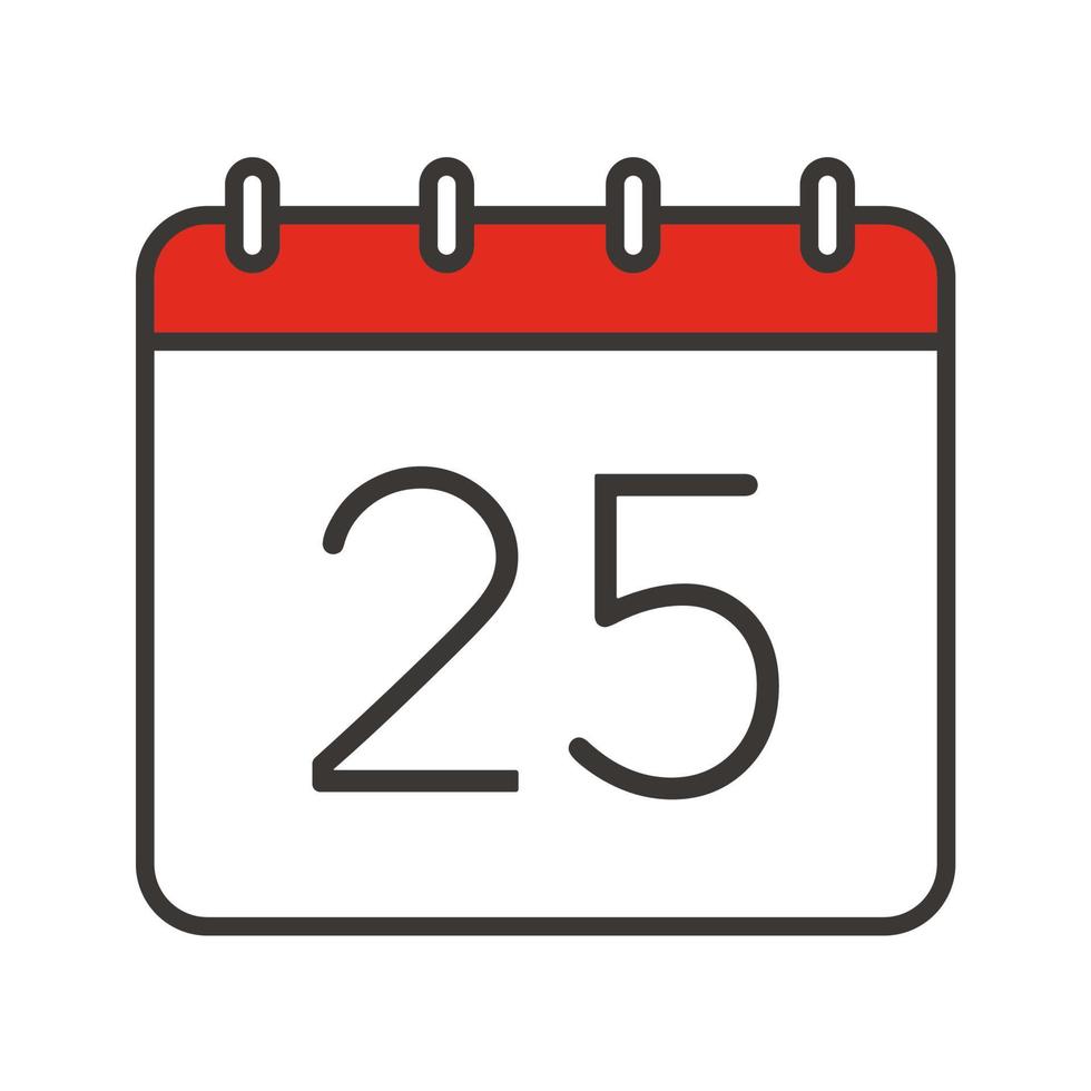 Calendar color icon. December 25. Christmas Day. Isolated vector illustration