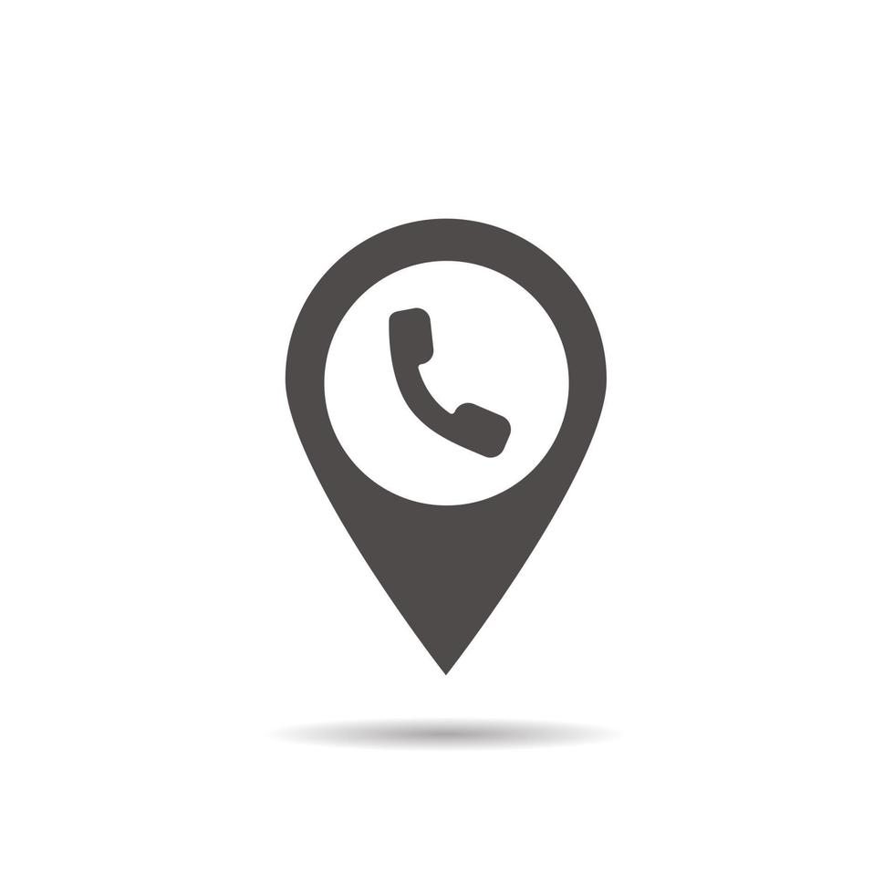 Public telephone location icon. Drop shadow map pointer silhouette symbol. Phone pinpoint. Vector isolated illustration