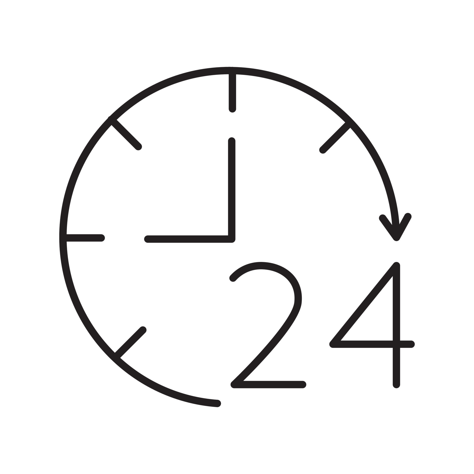 Open around the clock linear icon. Thin line illustration. Open 24