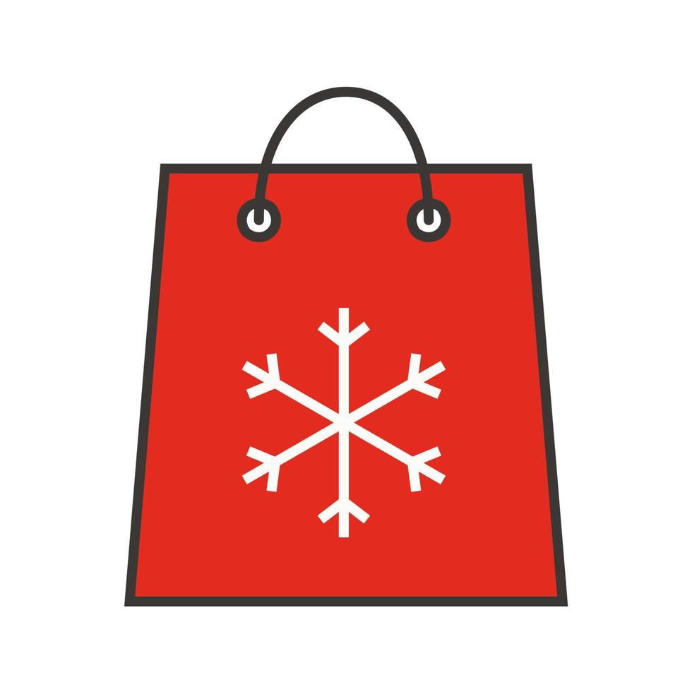 Christmas and New Year sale color icon. Shopping bag with snowflake. Isolated vector illustration