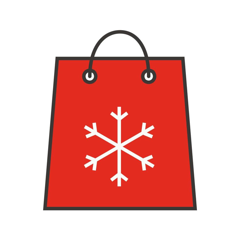 icono de color de venta de navidad y año nuevo. bolsa de compras con copo de nieve. ilustración vectorial aislada vector