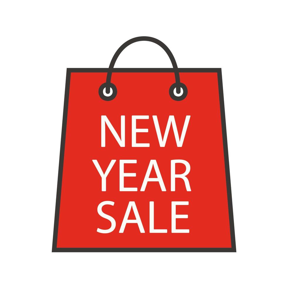 New Year sale color icon. Red store bag. Isolated vector illustration