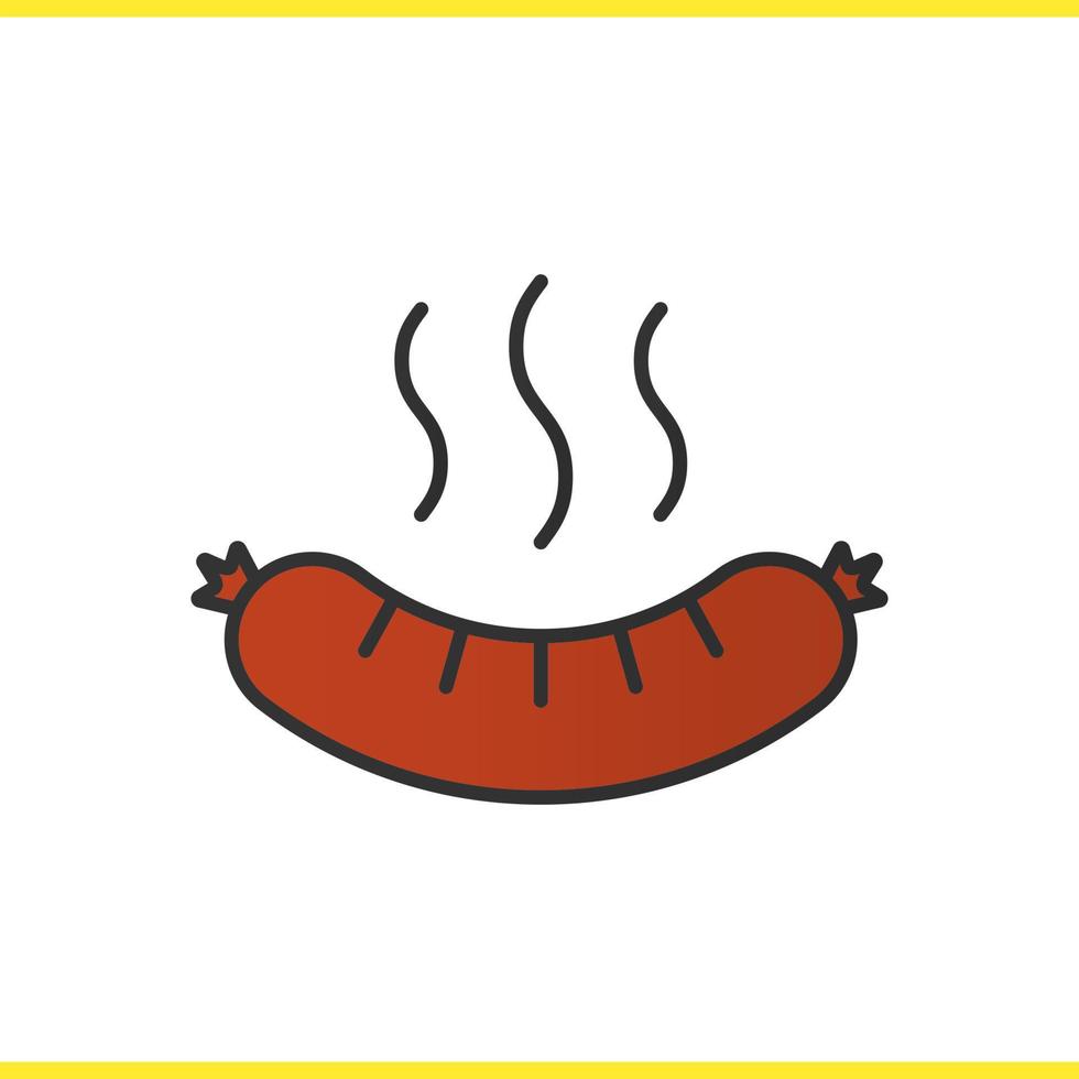 Steaming sausage color icon. Bratwurst. Hot sausage. Isolated vector illustration