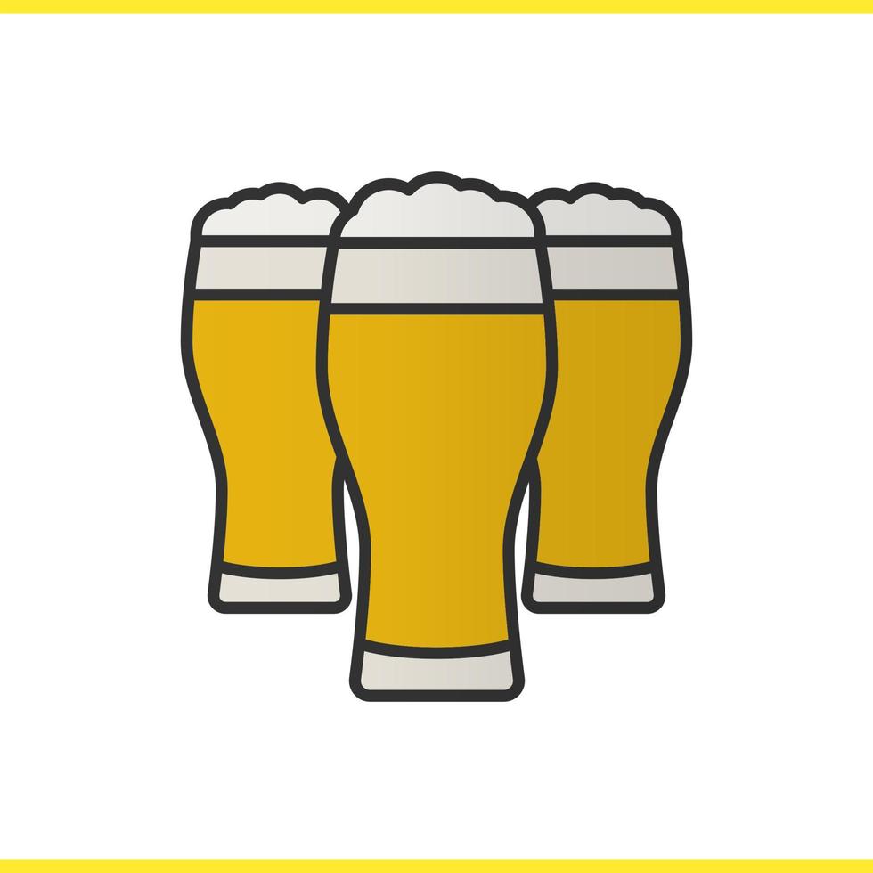 icono de color de tres vasos de cerveza. vasos espumosos de cerveza ligera. ilustración vectorial aislada vector