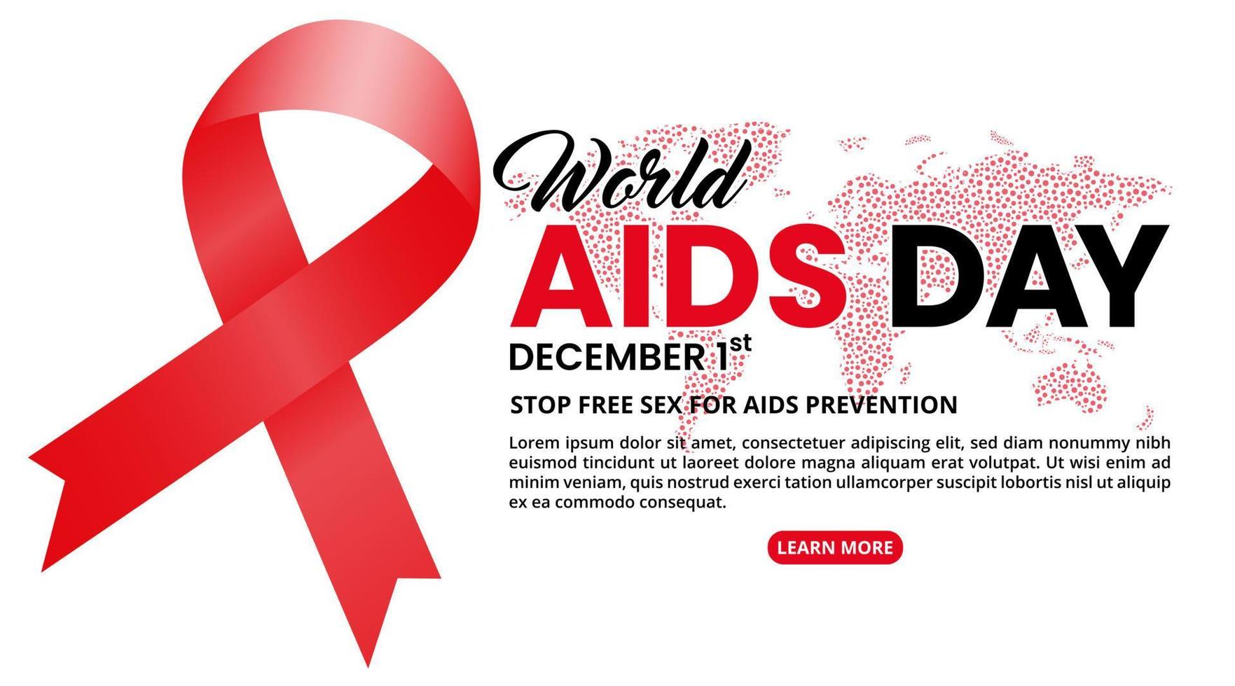 World aids day background with red ribbon and abstract halftone world map vector