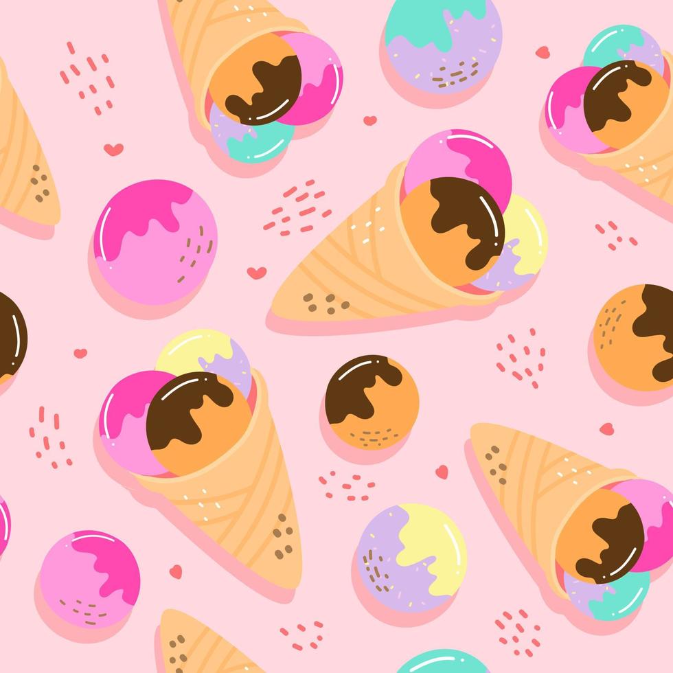 Seamless pattern colorful ice-cream in summer festival on pink pastel background vector