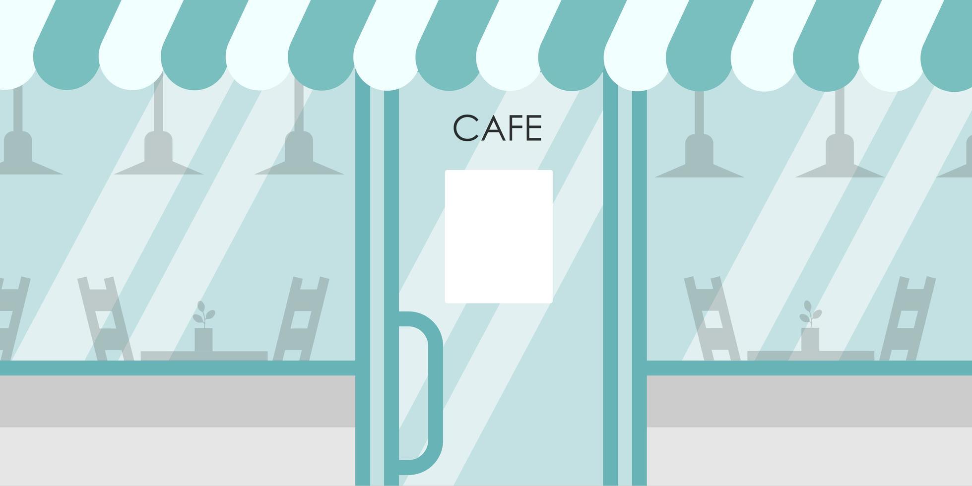 Blue Glass facade of the cafe flat design, exterior for restaurant business vector