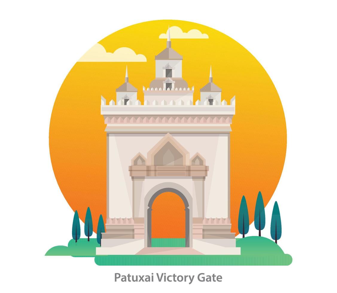 Patuxai Victory Monument in Vientiane, vector illustration