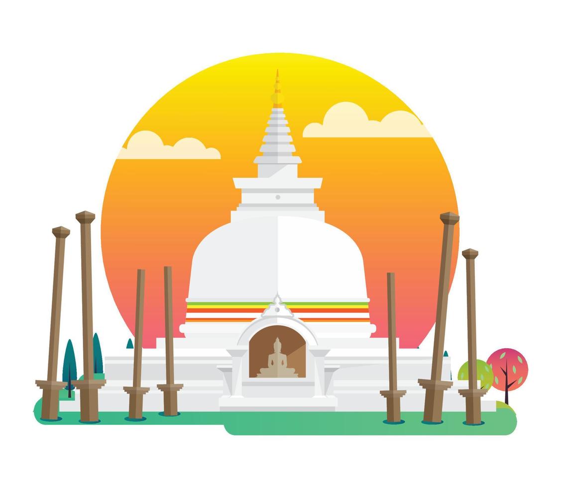 templo budista thuparamaya, hitos de sri lanka, ilustración vectorial vector