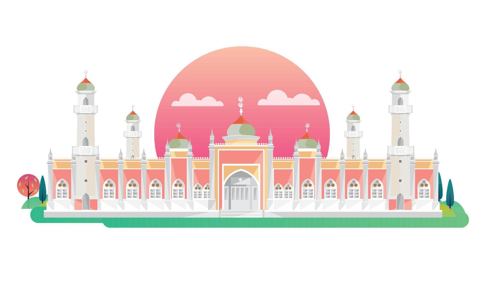 The Pattani Central Mosque, Pattani Province, Thailand, Vector Illustration