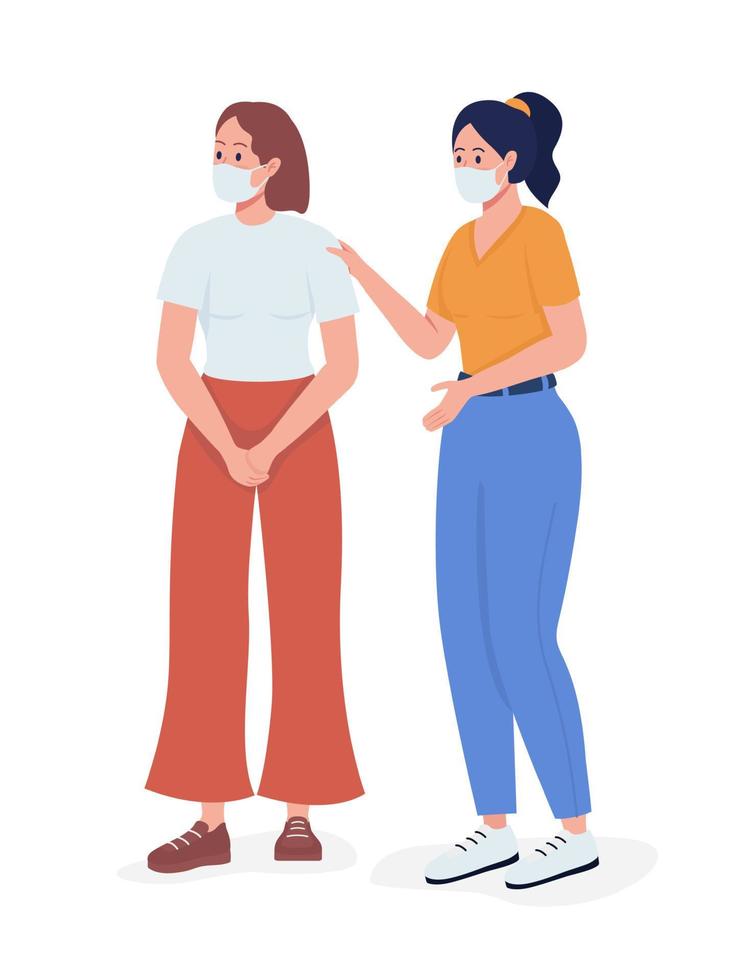 Girls in face masks semi flat color vector characters