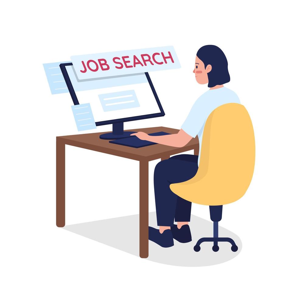 Woman searching for job semi flat color vector character