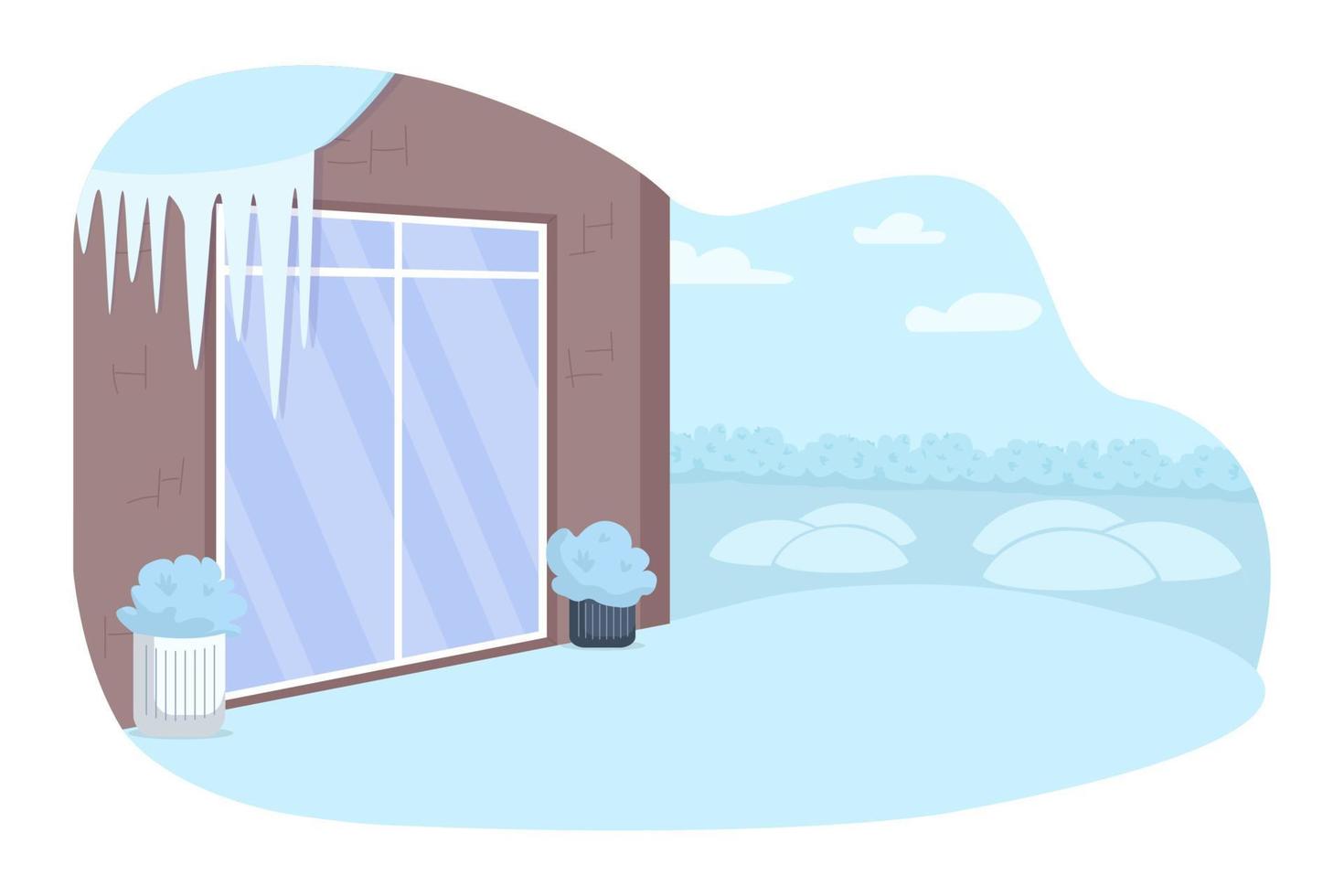 Wint home yard 2D vector isolated illustration