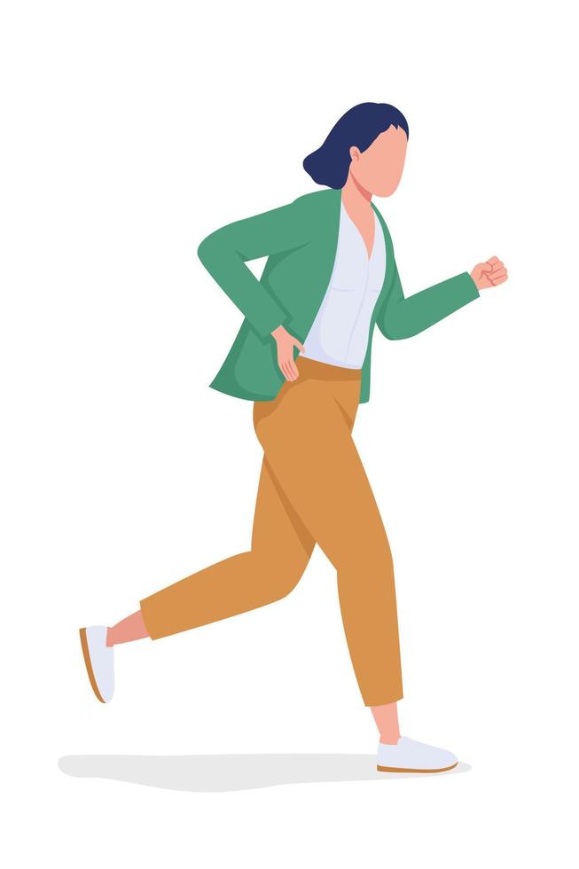 mujer corriendo personaje de vector de color semi plano