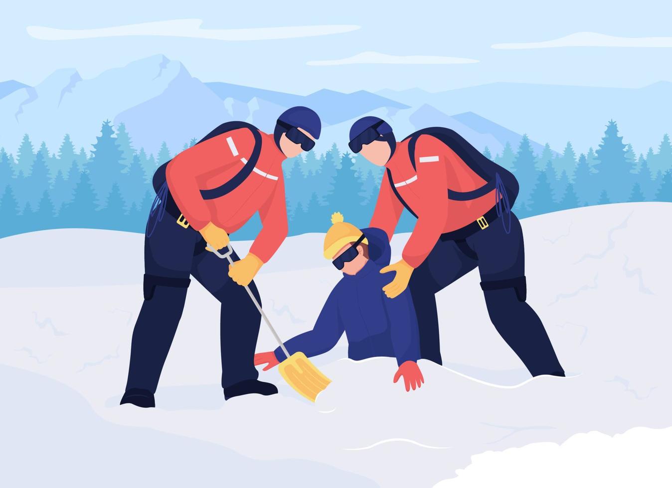 Saving life in avalanche flat color vector illustration 4275293 Vector