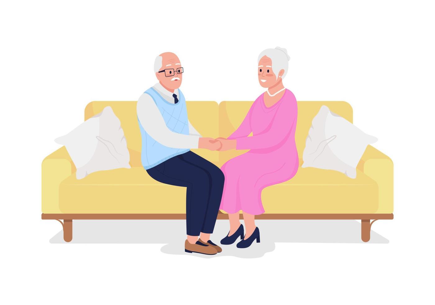 Old couple holding hands semi flat color vector characters