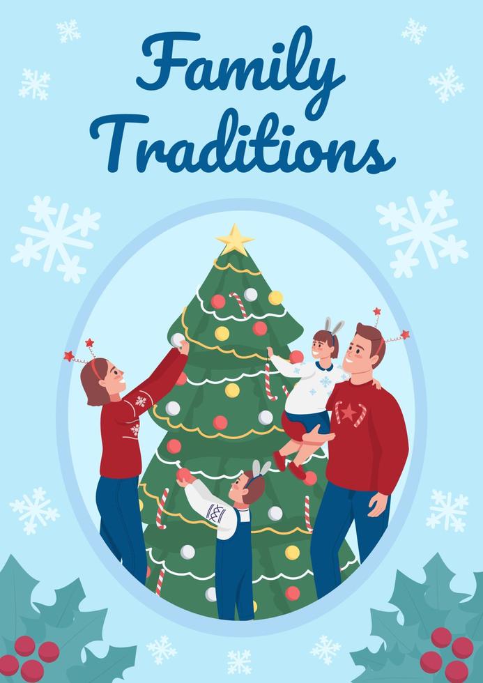 Family traditions on Christmas poster flat vector template