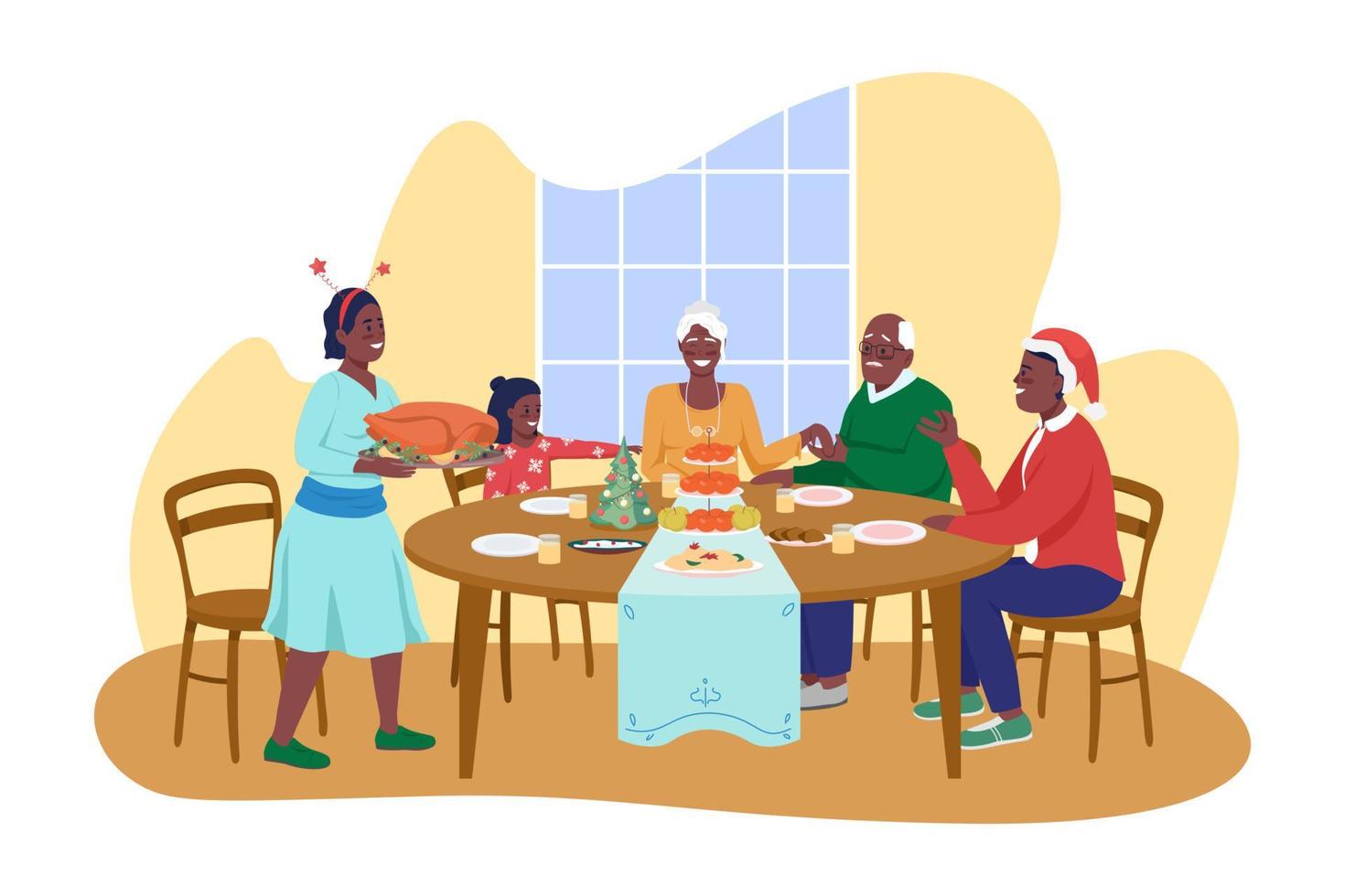 Family Christmas dinner 2D vector isolated illustration