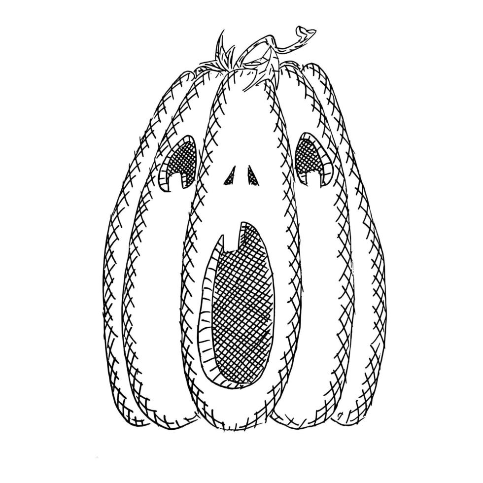 angry big pumpkin with mouth open sketch vector