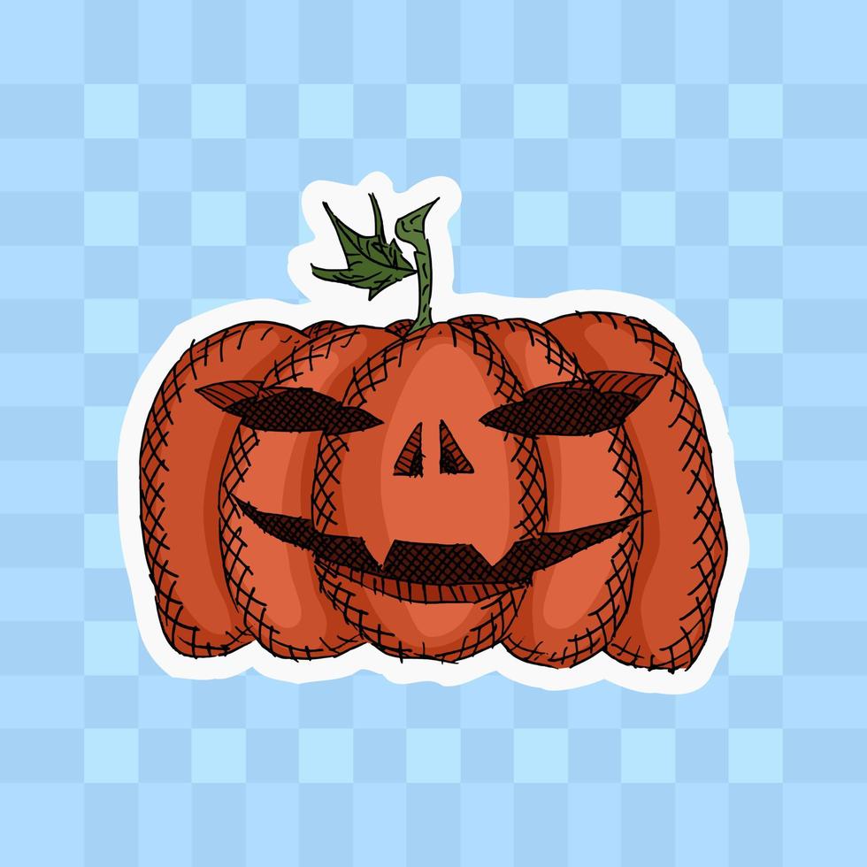scary pumpkin sketch not netted blue background vector