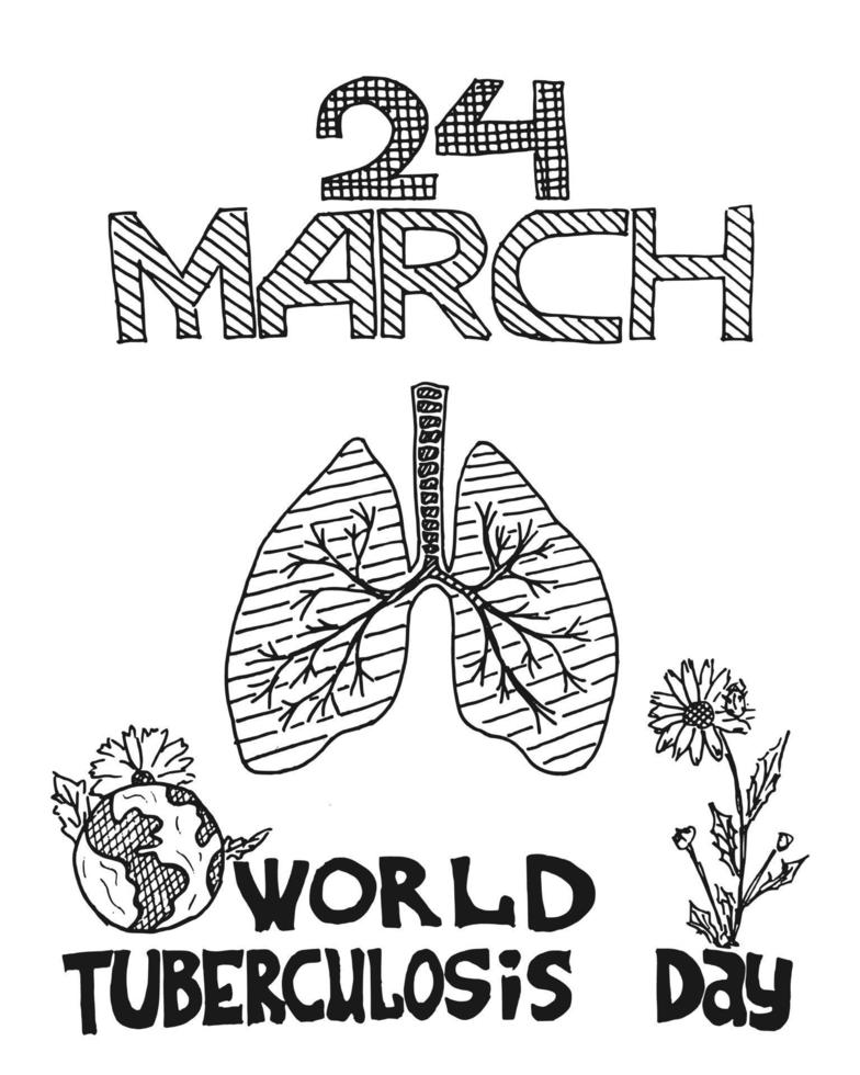 boceto negro sobre blanco control de la tuberculosis vector