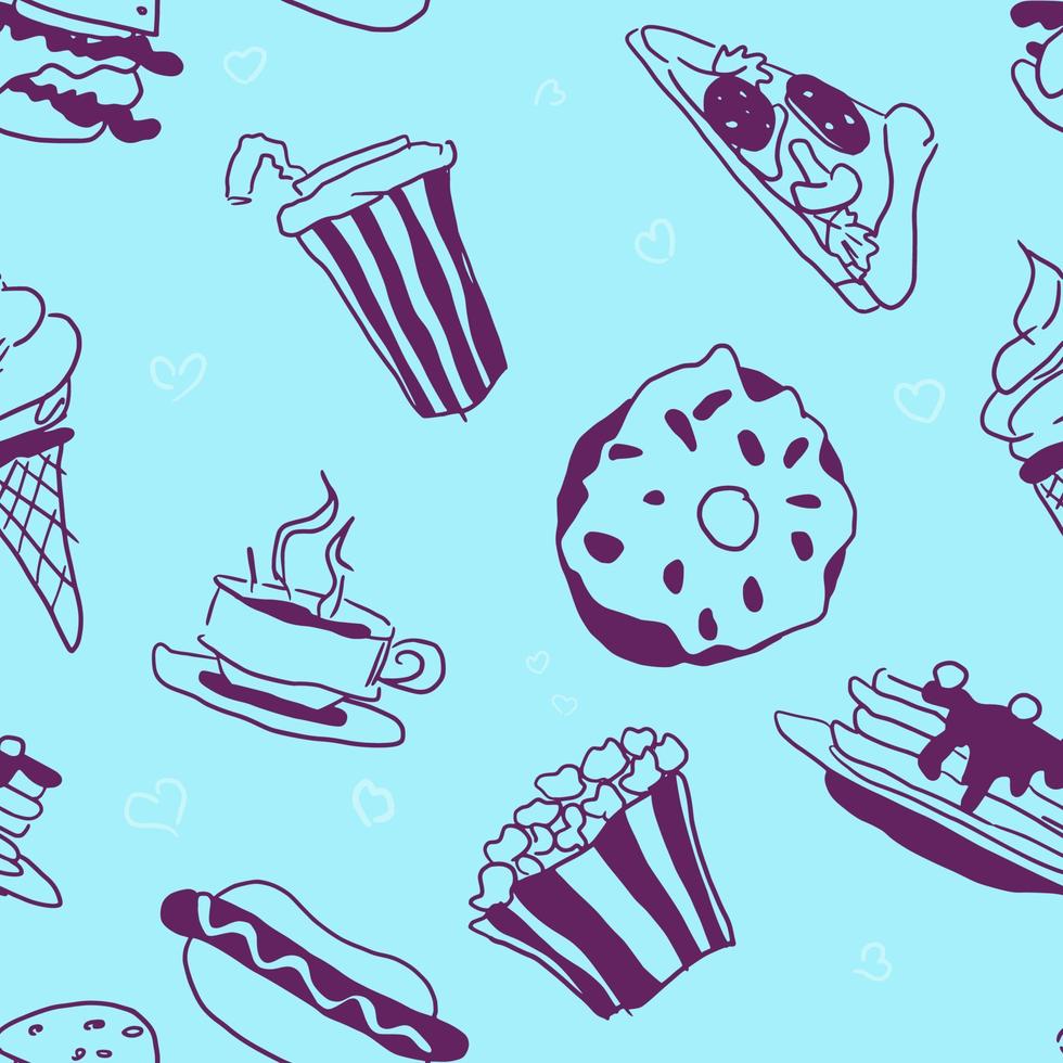 bright contrasting doodle pattern fast food vector