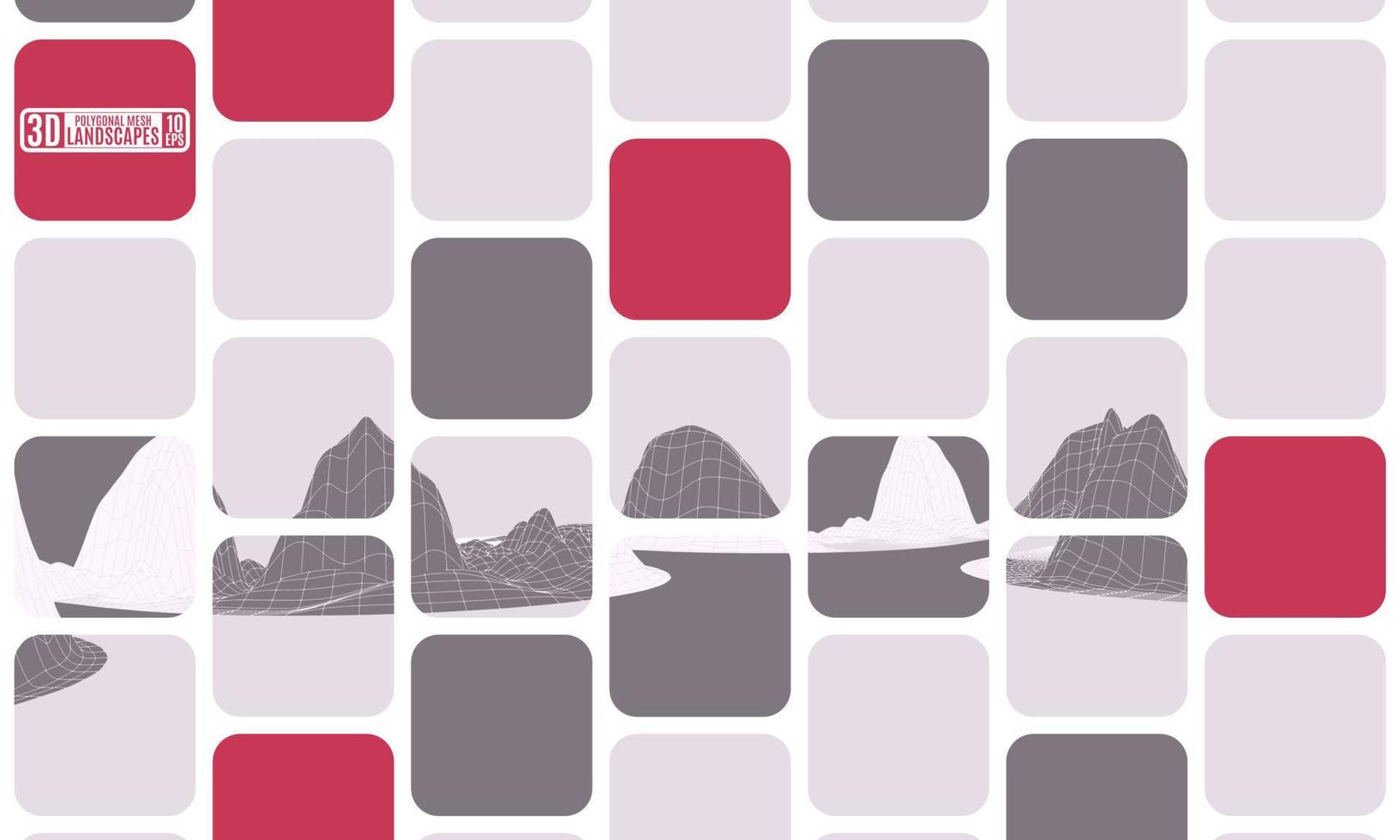 new abstraction mosaic cubes polygonal landscape burgundy vector