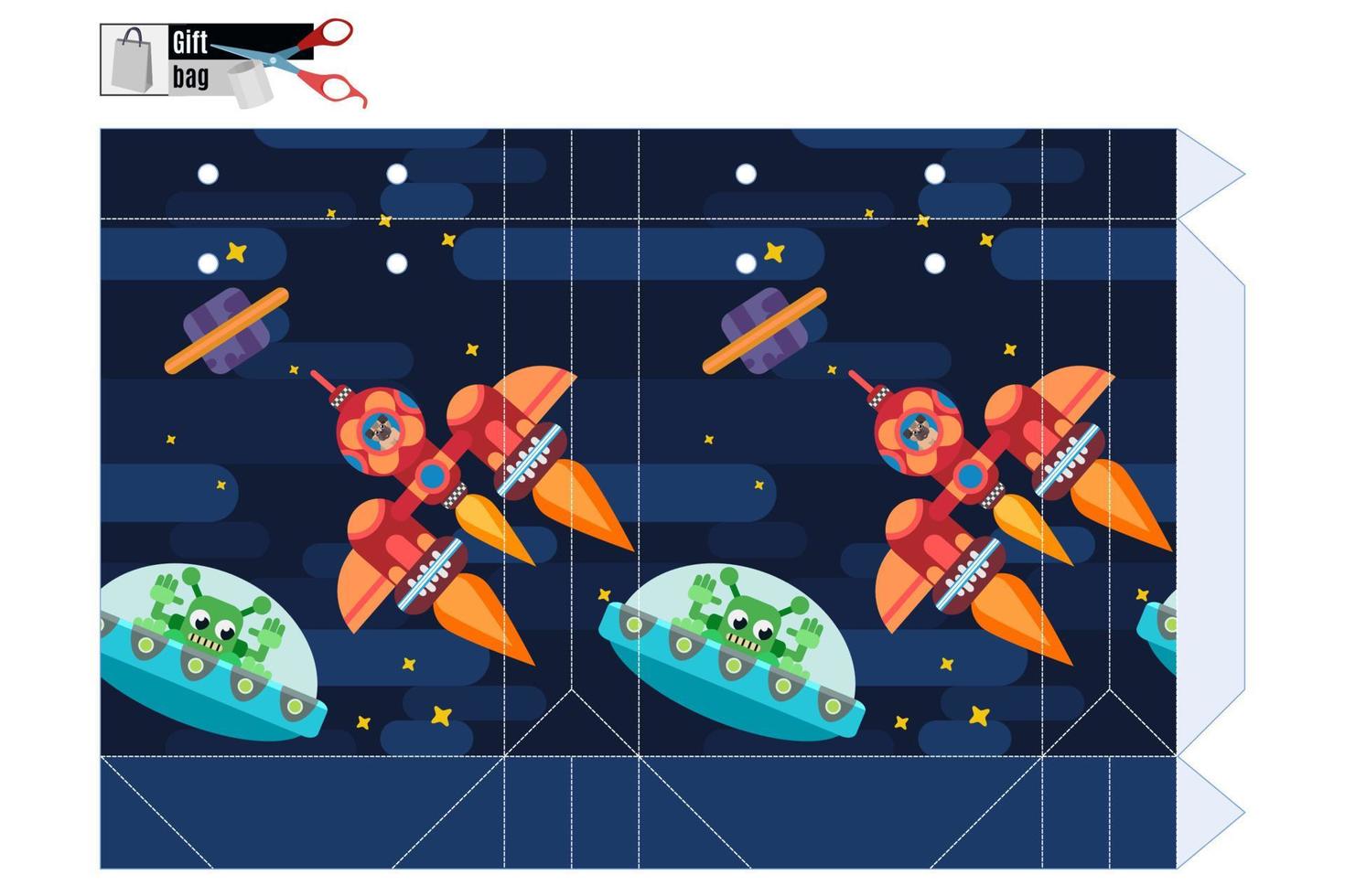 caja de regalo brillante con espacio y extraterrestres. vector de imagen de stock