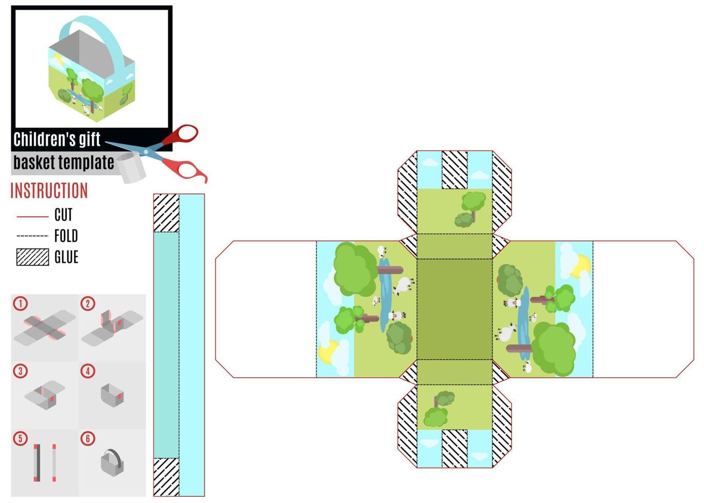 ensamblar usted mismo. plantilla de canasta de bebé con oveja vector