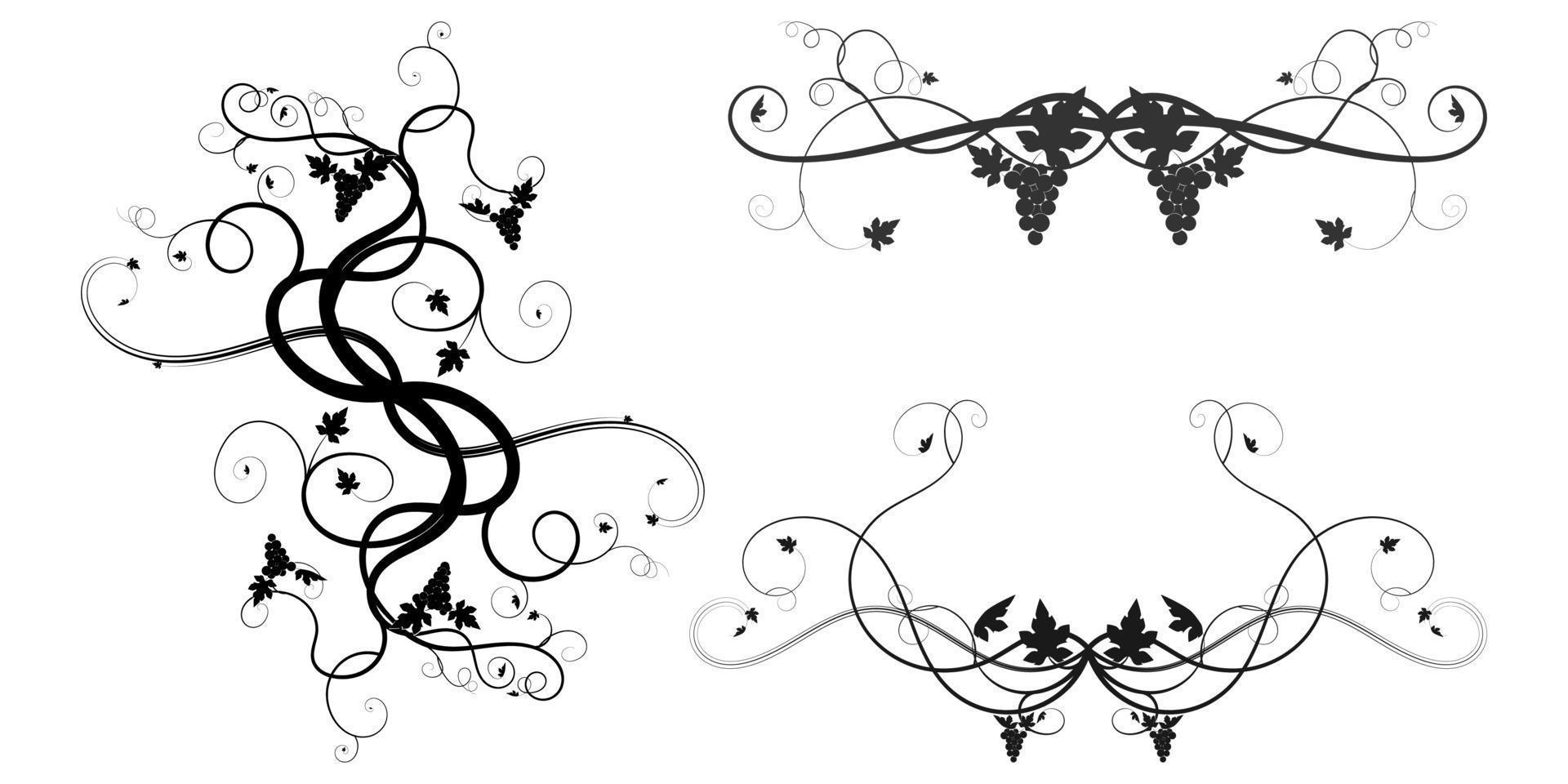 grapes weaving tangled plant black on white vector