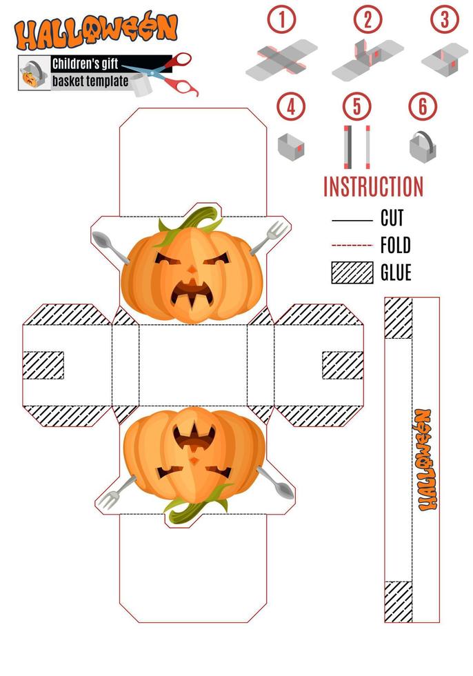 cajas de plantilla para halloween. Una calabaza malvada con cubiertos.Imagen vectorial de stock. vector