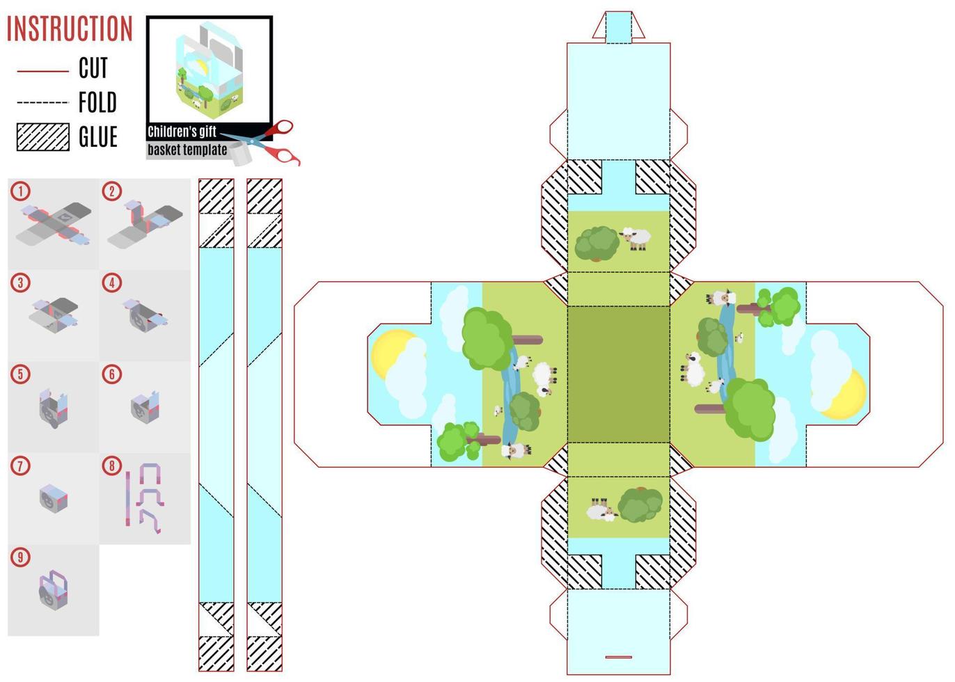 assemble the template itself. basket for children with bright vector