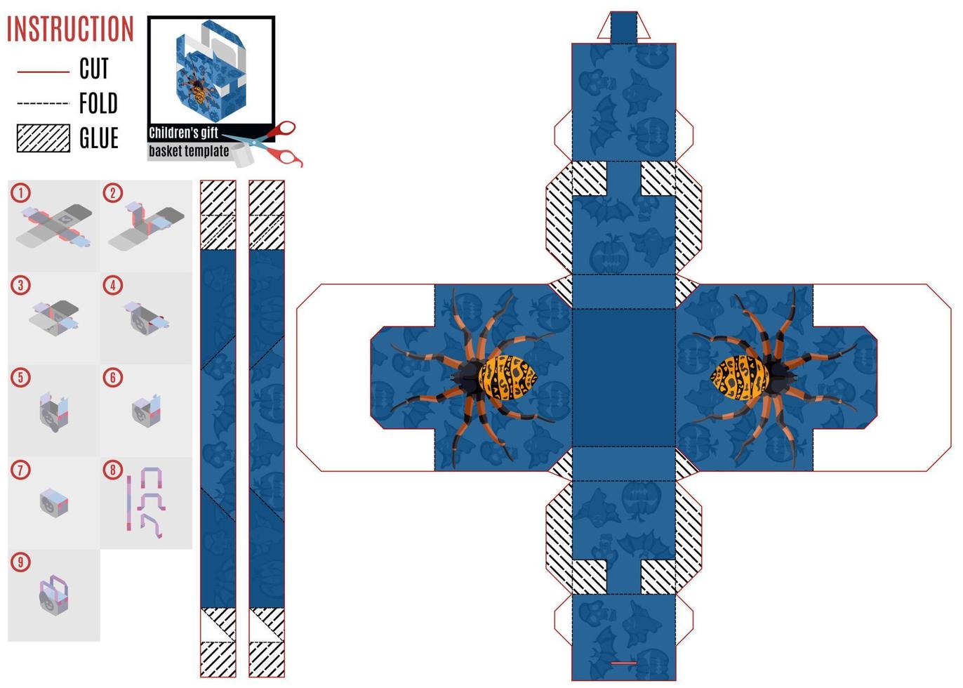 plantilla de caja de regalo para halloween con araña grande brillante vector