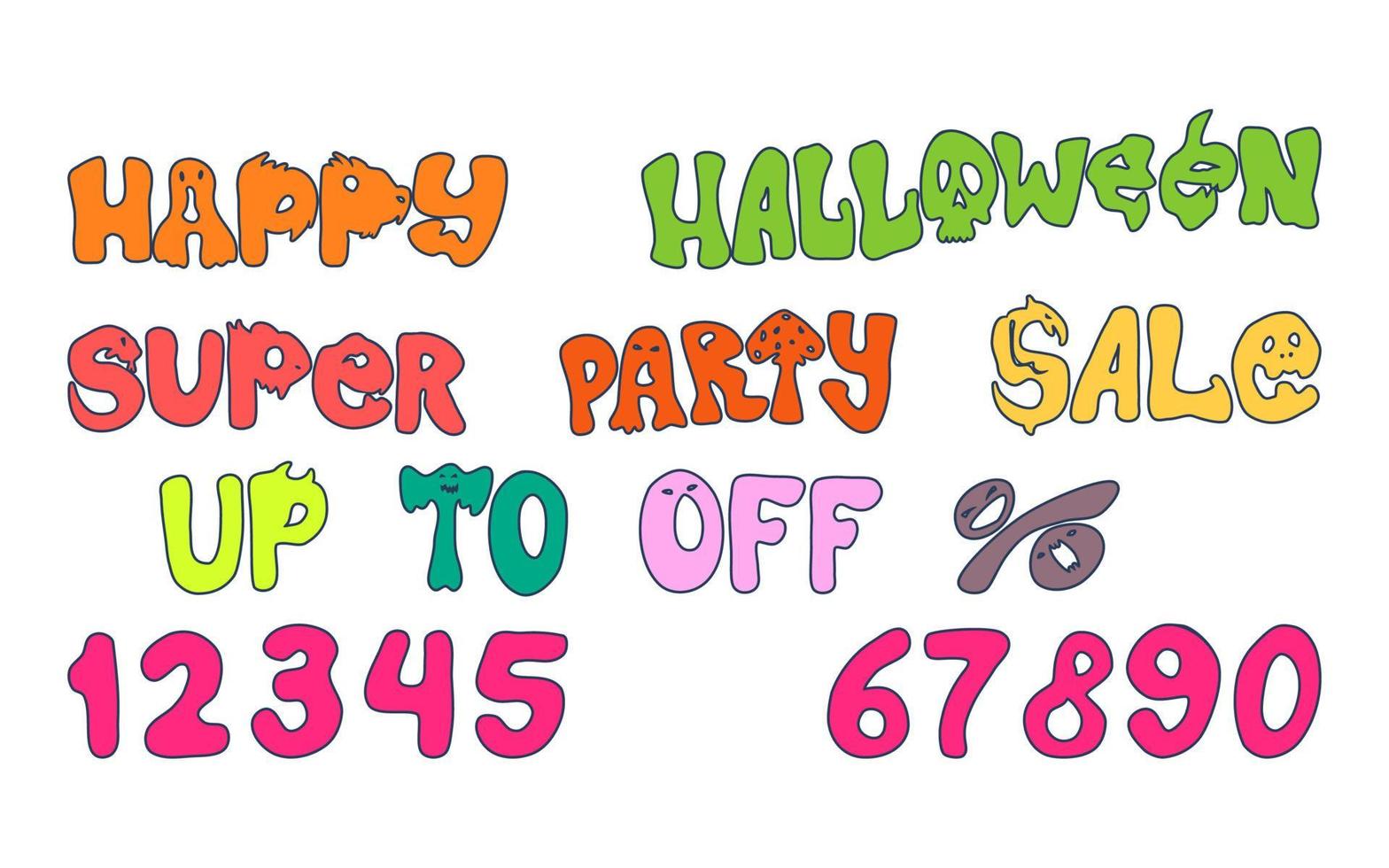 palabras y números en la fiesta de halloween. vector