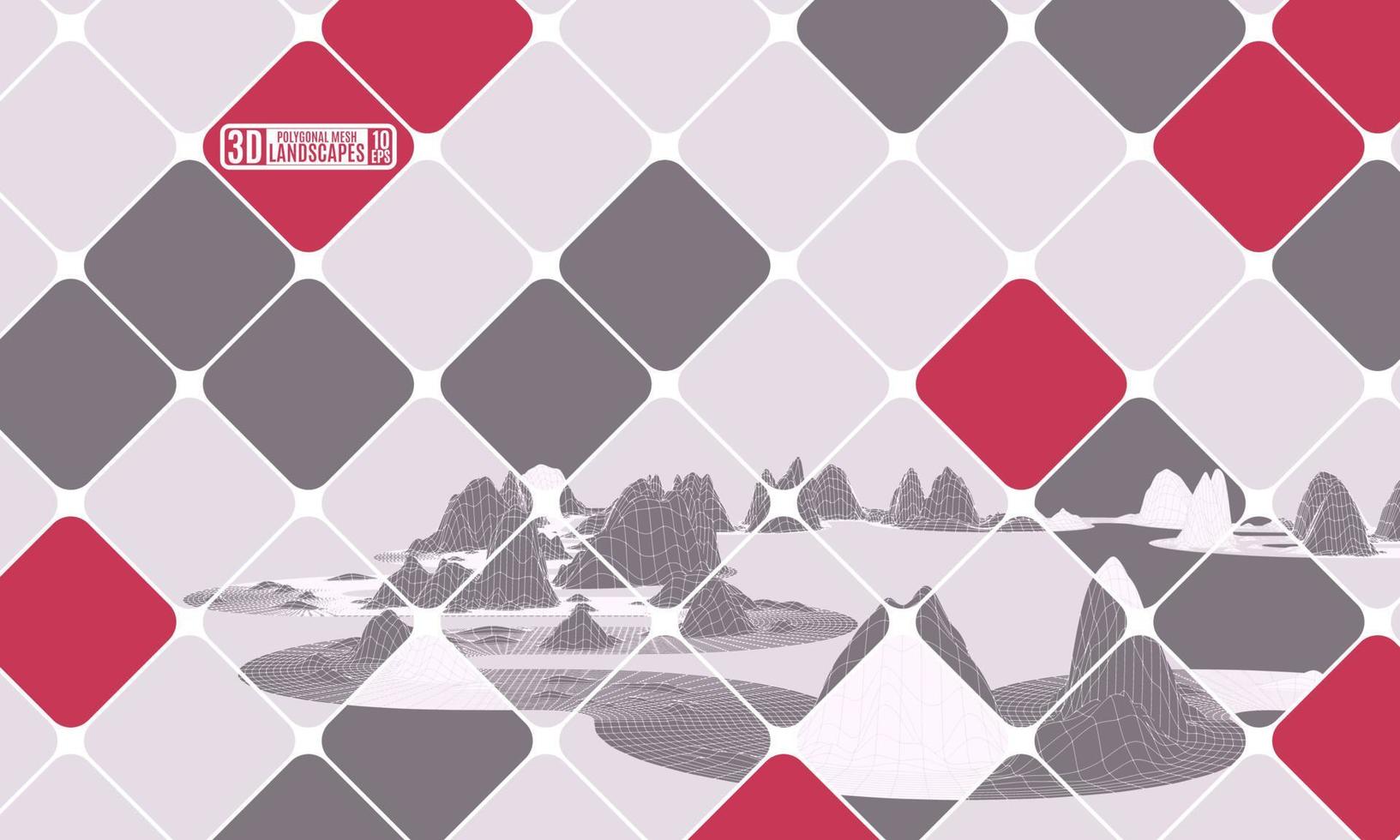 bright mosaic with burgundy inserts with a futuristic mountain vector
