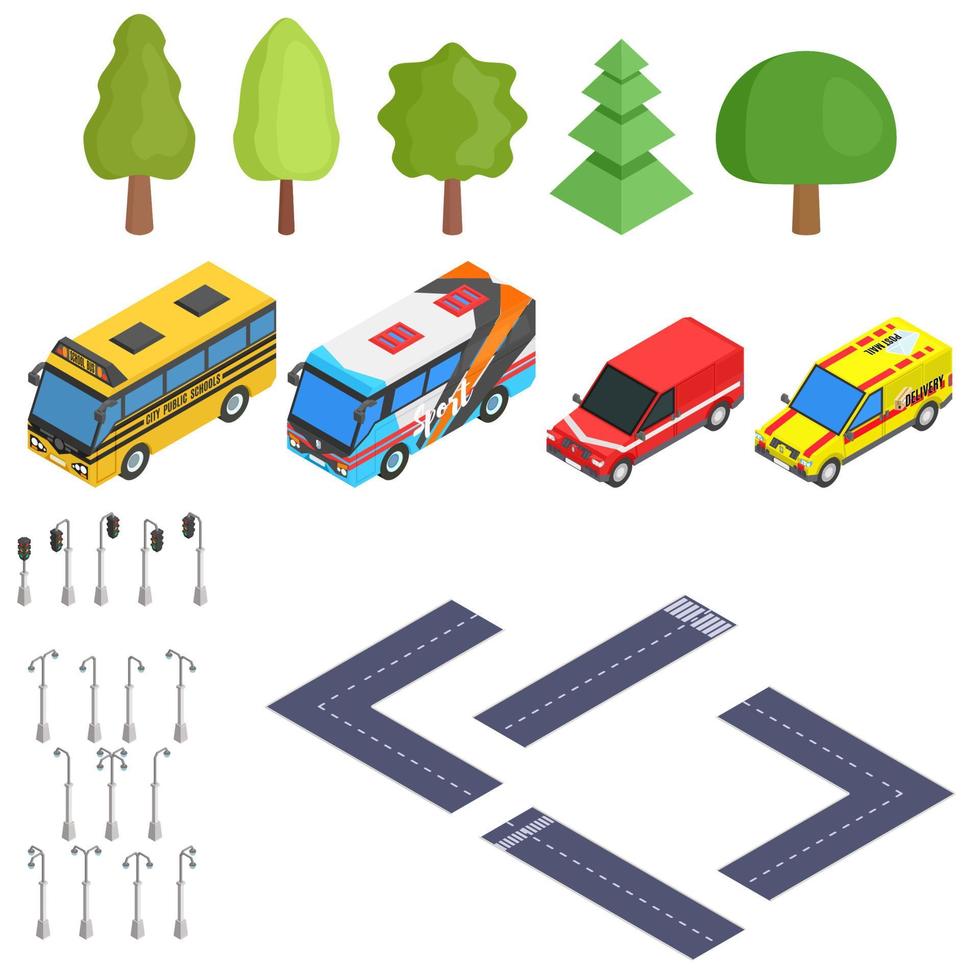 isometric selection of road and cars vector